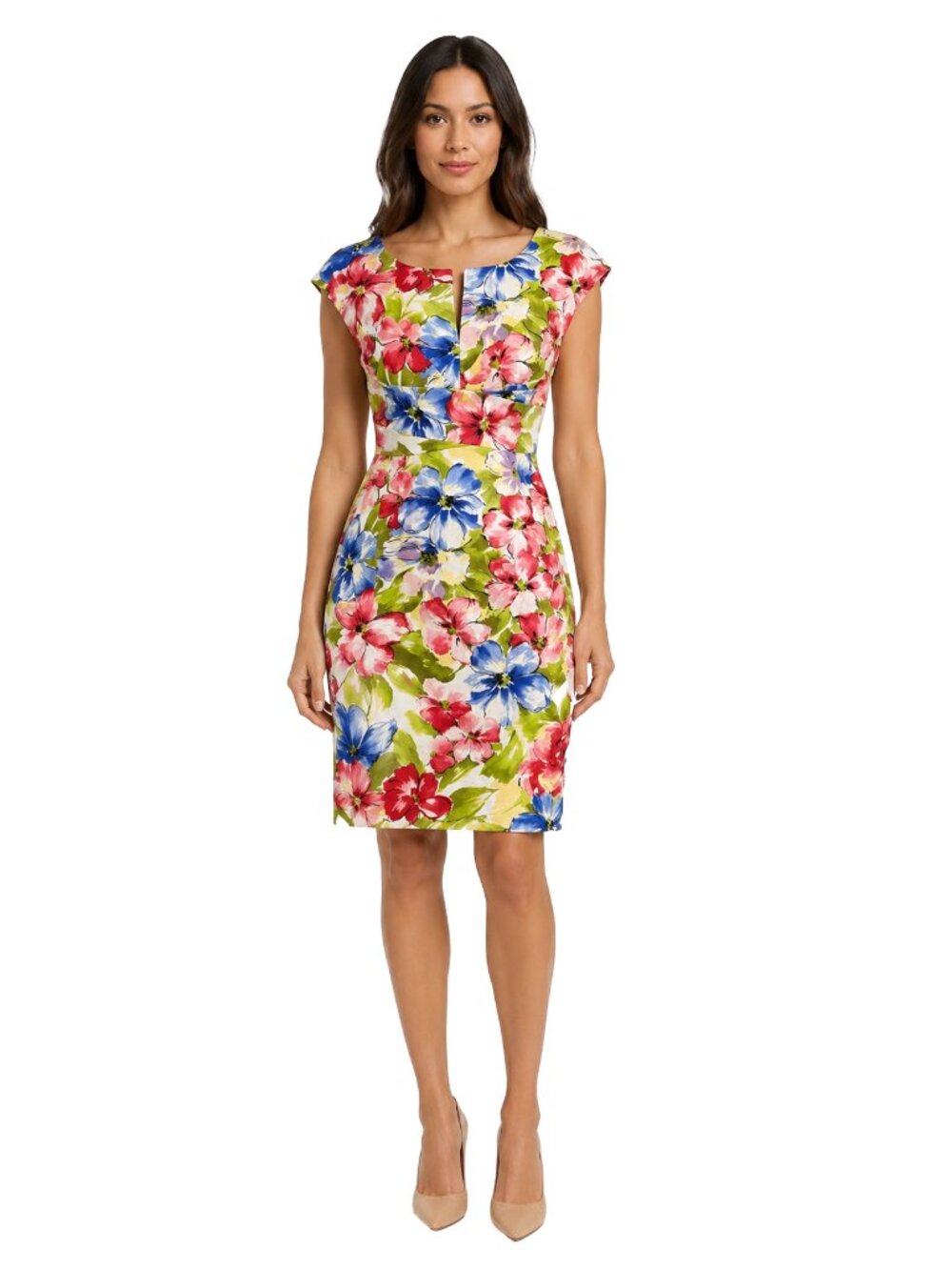 Donna Ricco Floral Sheath Dress 10P Keyhole Neck Summer Garden Party Chic